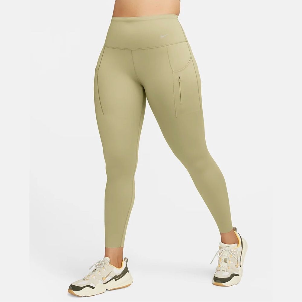 NWT Nike Firm Support High Waisted 7/8 Athletic Pocket Leggings in Olive Green